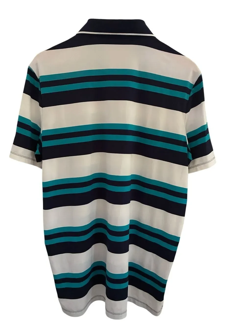 Ralph Lauren RLX Striped Polo Shirt - Navy, Teal & White Mens Size L